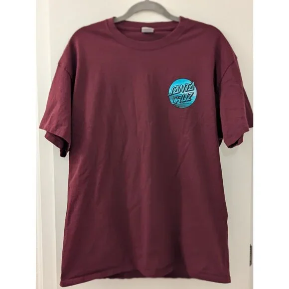 Santa Cruz Burgundy Short Sleeve T-Shirt XL 100% Cotton With Logo Front & Back - Picture 1 of 6
